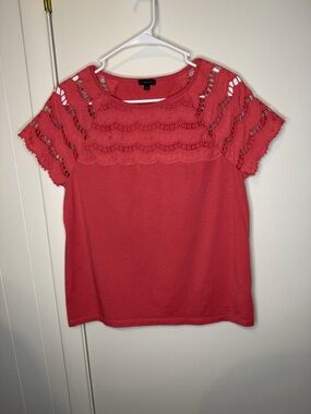 Talbots Coral Crochet Yoke Short Sleeve Top